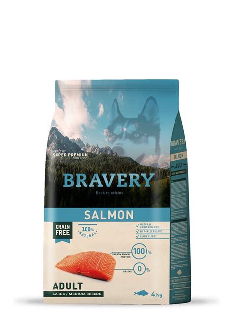 BRAVERY SALMON GRAIN FREE ADULT LARGE/MEDIUM DOG FOOD 4KG