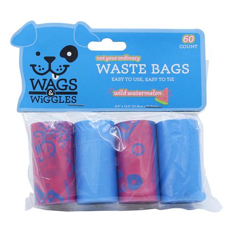 Wags & Wiggles Large Scented Dog Waste Bags, Watermelon Scented Dog Poop Bags, 4 Rolls of Doggie ...