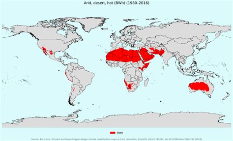 Köppen–Geiger climate classification map for Arid, desert, hot (BWh)