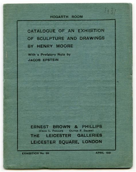 1931 London, Leicester Galleries, Exhibition of Sculpture and Drawings by Henry Moore ...