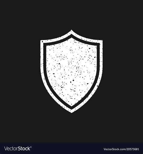 White grunge shield icon on black background Vector Image