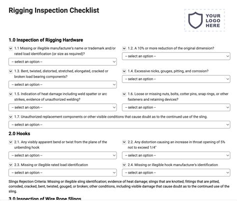 Rigging Inspection Form Checklist - Joyfill