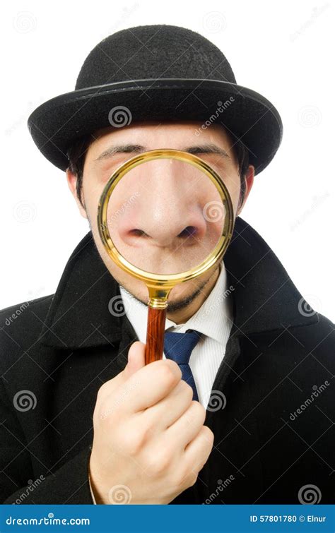 Sherlock Holmes With Magnifying Glass Isolated On Stock Photo - Image ...