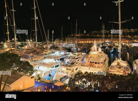 Monaco Yacht Show 2012, Port Hercule, at night, Principality of Monaco ...