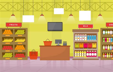 Supermarket Grocery Store Interior Flat Illustration 2035105 Vector Art ...