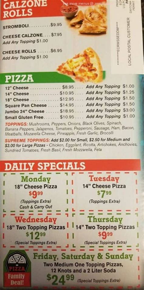 Menu at Bruno's Pizza pizzeria, Ormond Beach