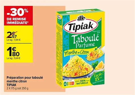 Promo Préparation Pour Taboulé Menthe Citron Tipiak chez Carrefour ...