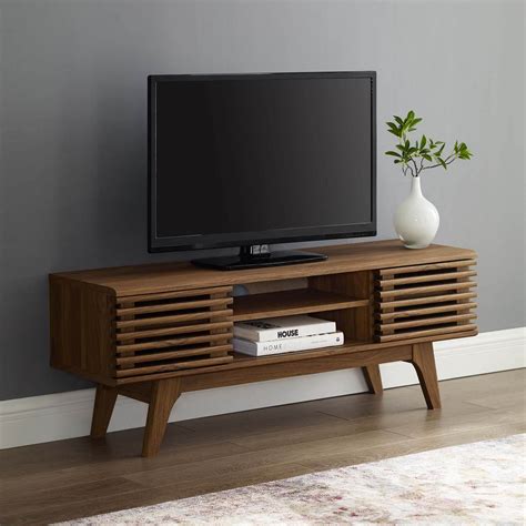 Mid-Century Modern TV Stand with slatted doors - Radwell Designs