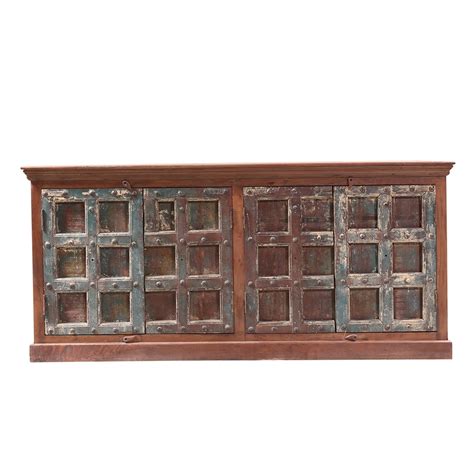 Rustic Antique Solid Wood 4 Door Sideboard