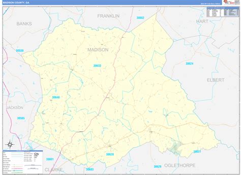 Madison County, GA Zip Code Wall Map Basic Style by MarketMAPS - MapSales