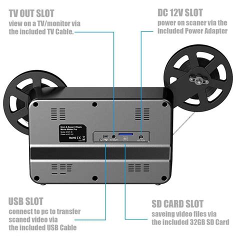 8mm & Super 8 Film to Digital Converter, Film Scanner Digitizer with 2.4" Screen, Convert 3” 5 ...