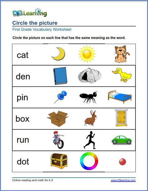 Grade 1 vocabulary worksheet match pictures to words | 1st grade worksheets, Vocabulary ...