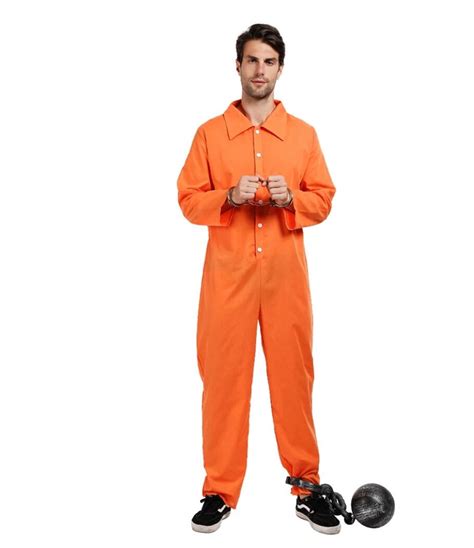 Men's Prisoner Jumpsuit Cosplay Halloween Costume for Adult Orange Criminal Jailbird Inmate ...