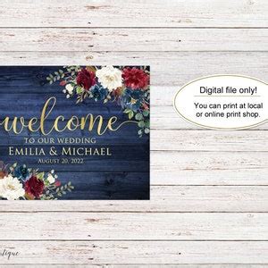 Rustic Welcome Wedding Sign, Welcome to Our Wedding Sign, Burgundy Navy ...