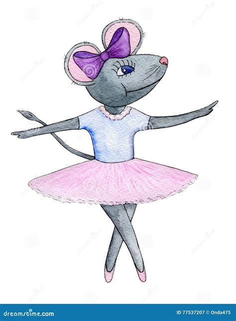 Mouse Ballerina. Watercolor. Mouse Dancing in a Pink Tutu. Stock ...