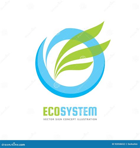 Ecology System - Vector Logo Template Concept Illustration. Blue Water Ring and Green Leaves ...