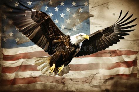 Majestic American Bald Eagle Perched on Grunge American Flag, Symbolizing Patriotism and Freedom ...