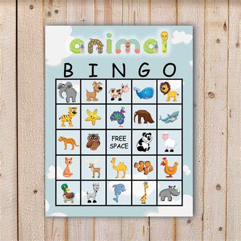 Animal Bingo Game with 20 unique Bingo cards and 45 large and