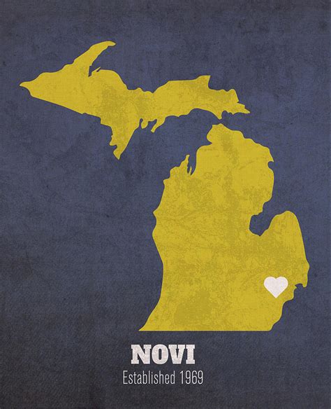 Novi Michigan City Map Founded 1969 University of Michigan Color Palette Mixed Media by Design ...