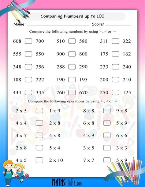 Compare numbers upto 100 worksheet - Math Worksheets - MathsDiary.com