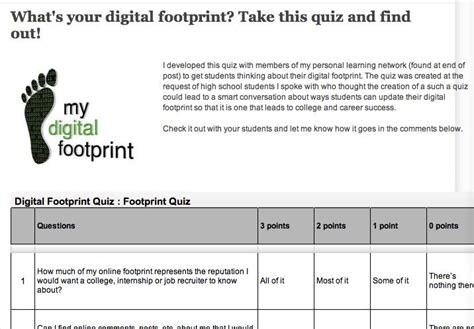 What is Your Digital Footprint Quiz would be a great tool to use with teens to monitor their web ...