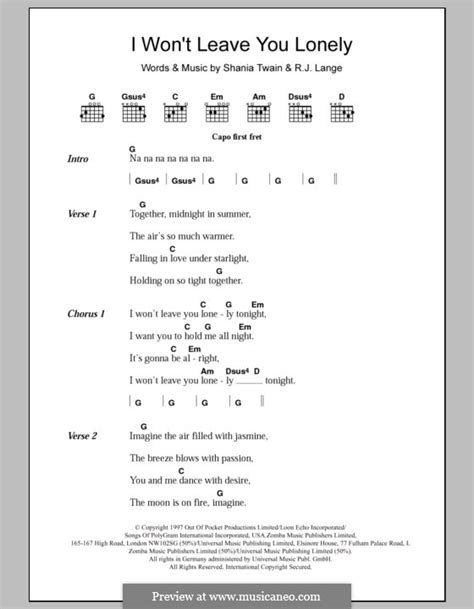 I Won't Leave You Lonely by R.J. Lange, S. Twain - sheet music on MusicaNeo