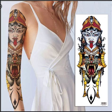 Tiger Full Sleeve Temporary Tattoo Colorful Tattoos Flower & - Etsy