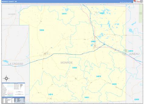 Monroe County, WI Zip Code Wall Map Basic Style by MarketMAPS - MapSales