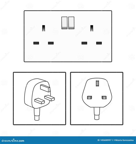 Plug And UK Socket. Three 3 Pin Plug Icon Set. British Socket. Electric ...