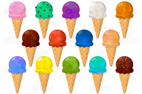 Watercolor Ice Cream Cones Clip Art Graphic by ClipArtisan · Creative ...