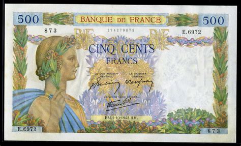 Currency of France 500 French Francs banknote 1942 La Paix|World ...