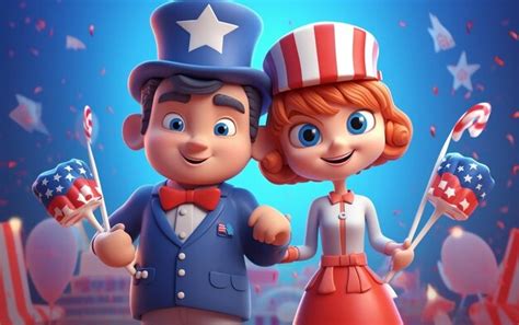 Premium Photo | 3d render cartoon celebrating America 4th July independence day USA Flag Hat and ...