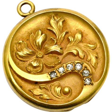 Antique Art Nouveau gold filled repousse rhinestone floral locket ...