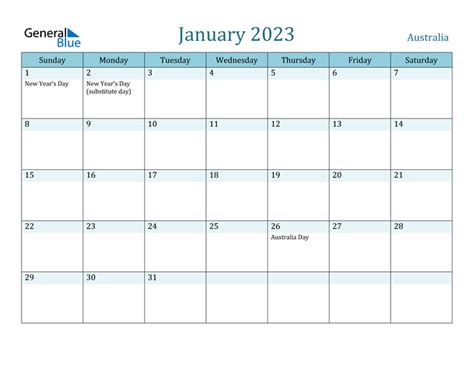 January 2023 Calendar with Australia Holidays