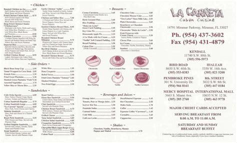 Menu at La Carreta Miramar restaurant, Miramar, Miramar Pkwy