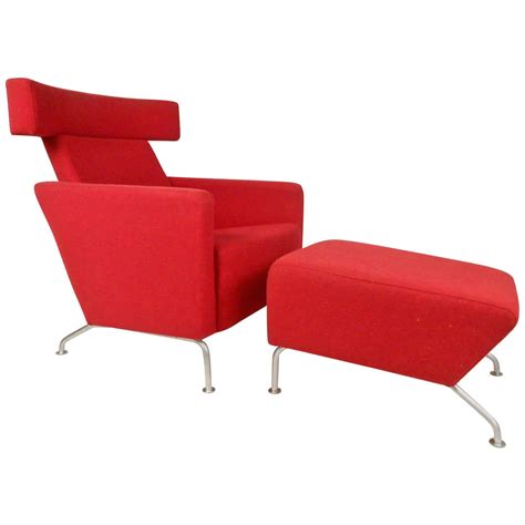 Mid-Century Modern Wegner Style Danish Lounge Chair With Ottoman For Sale at 1stDibs