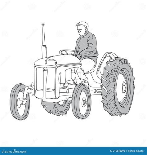 Farm Tractor Driver Line Drawing Vector for Farming Stock Vector ...