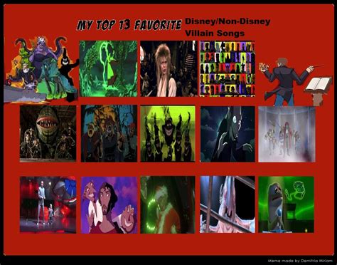 Top 13 Favorite DisneyNonDisney Villain Songs Meme by cartoonfanboyone on DeviantArt