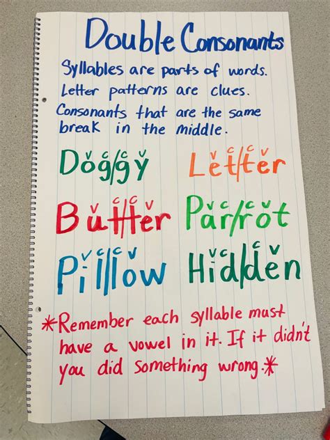 Great anchor chart describing double consonants. Use it for my second grade students. Break ...