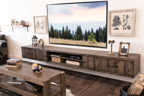 Farmhouse Rustic Wood Floating TV Stand Entertainment Center - Spice Design Café, House Design ...