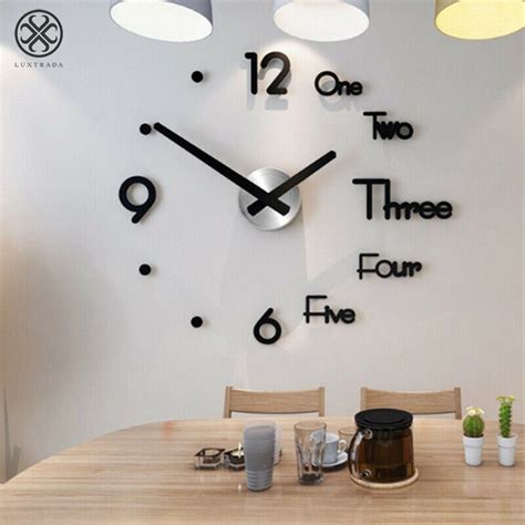 3D Large Wall Clock Frameless Mirror Number Sticker Modern Art Decal ...