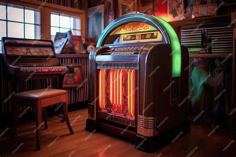 Premium AI Image | Classic jukebox with vinyl records collection ...