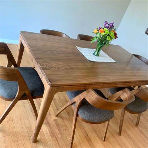 solid wood quarter sawn walnut mid century modern dining table – Mekkelek Custom Woodwork ...