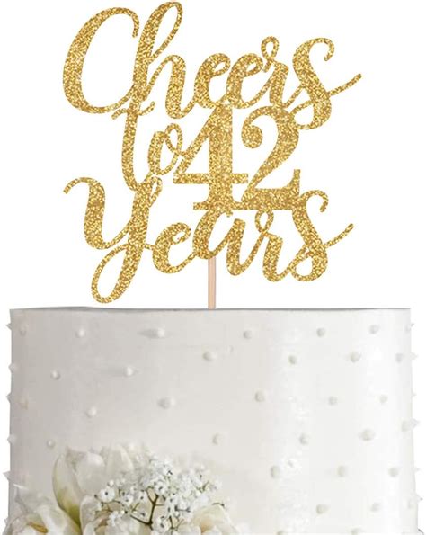 MAGJUCHE Gold Glitter Cheers to 42 years cake topper, Gold Happy 42nd Birthday Cake Topper ...