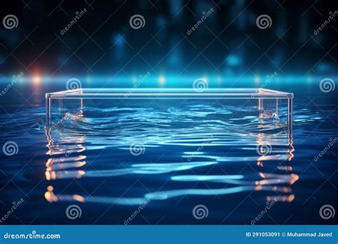 Reflective Water and a 3D Render of a Shining Blue Neon Square Stock Illustration - Illustration ...