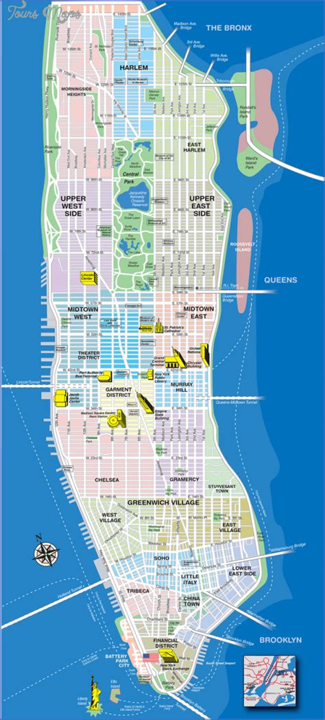 New York neighborhoods map manhattan - ToursMaps.com