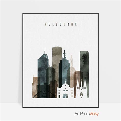 Melbourne Art Print Poster Skyline Watercolor Wall Art | Etsy