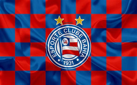 Bahia FC, Esporte Clube Bahia logo, creative art, blue red checkered flag, Brazilian football ...