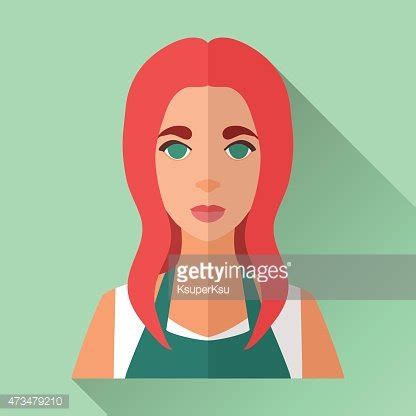 Flat style square shaped female character icon with shadow Clipart Image