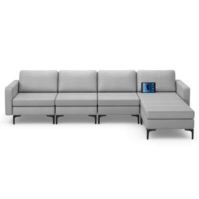 Sectional Sofa Couch with Reversible Ottoman for Living Room - Costway